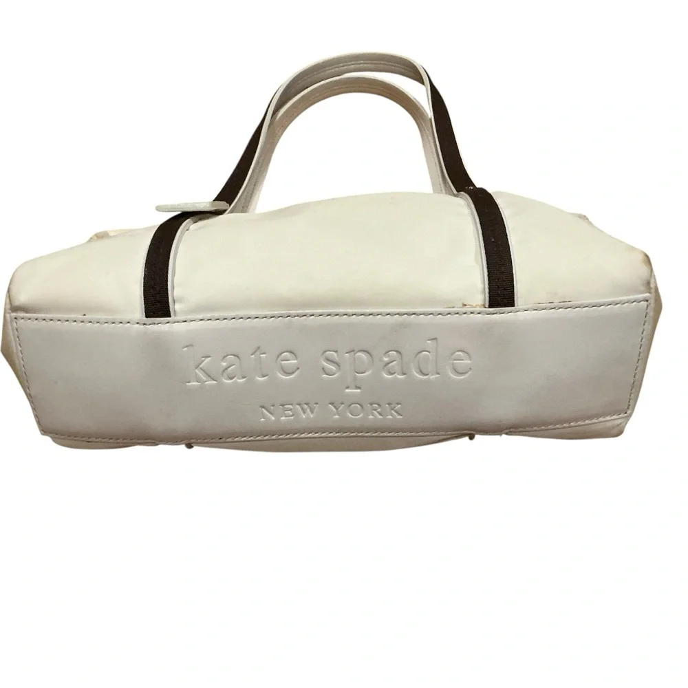 Kate Spade New York white and brown trim small nylon Tote handbag